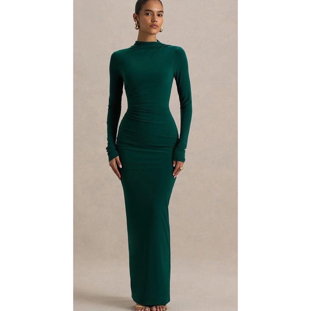Club L London Eden Bottle-Neck Ruched Detailing Maxi Dress Deep Lake Size 8 NWT - Picture 1 of 8